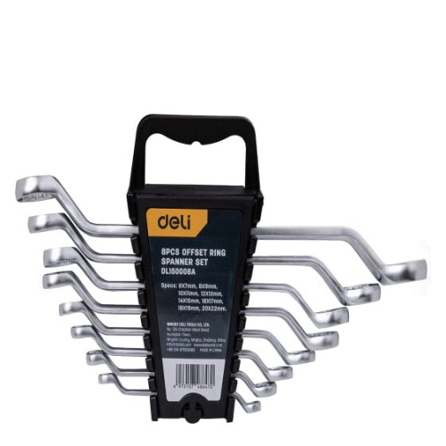 Набор ключей накидных Deli DL150008A изогнутых 8 шт 6x7, 8x9, 10x11, 12x13, 14x15, 16x17, 18x19, 20x22 мм