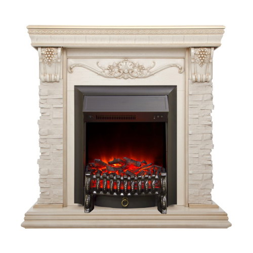 Электрокамин RealFlame Patricia WT белый дуб с золотой патиной с очагом Fobos Lux BL S