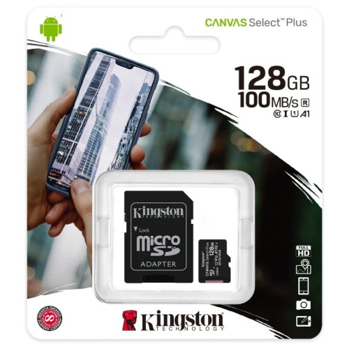 Карта памяти Kingston microSDHC 128Gb Class10 SDCS2/128GB CanvSelect Plus + adapter