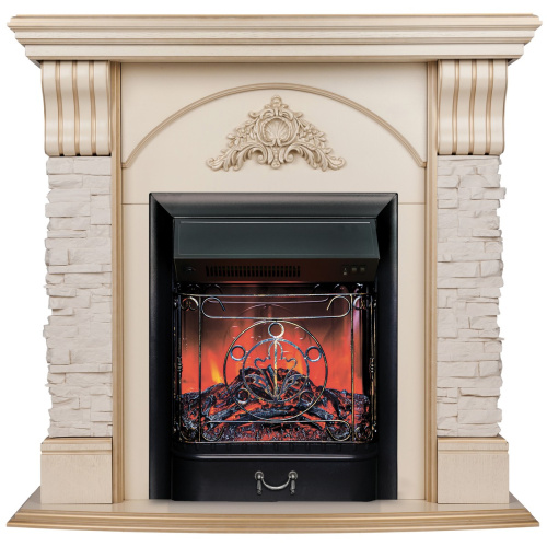 Электрокамин RealFlame Athena WT белый дуб с золотой патиной с очагом Majestic Lux Black
