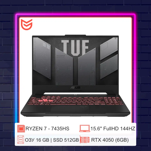15.6 Ноутбук ASUS TUF FA507NUR 15.6'/Ryzen 7 7435HS/16DDR5/512 ГБSSD/4050 6GB/Серый 144Hz