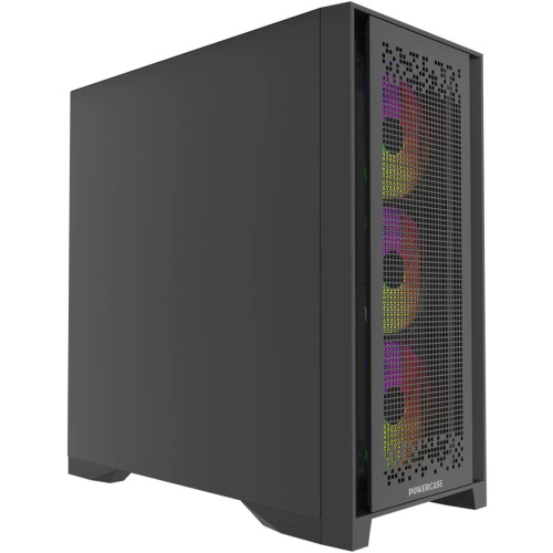 Корпус Powercase ByteFlow Pro CP ARGB (CH9CLPB-A4), Black, Non Window, Type-C, 4x 140mm ARGB PWM fans, чёрный, E-ATX