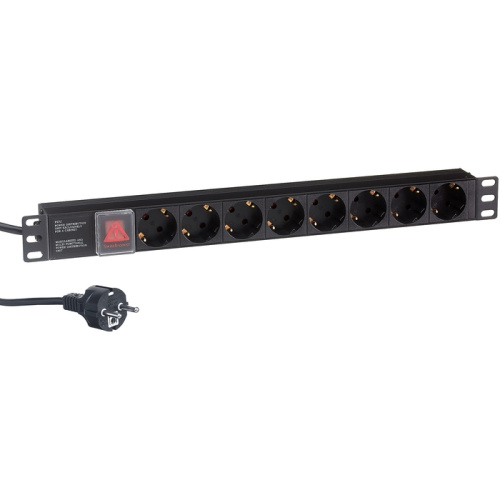 Блок розеток ExeGate ServerPro PDU-19H802 Al-8S-EU1.8CU-SW (EX280841RUS) 19", 1U, Алюминий, 8 Schuko, кабель с евровилкой VDE-250V-16A-3*1.5mm2