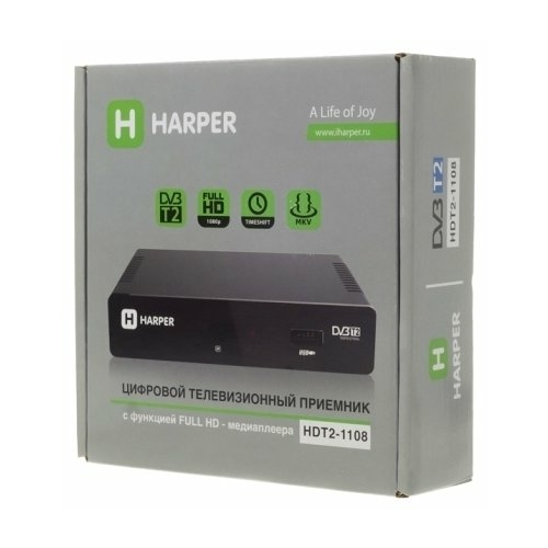 Ресивер DVB-T2 HARPER HDT2-1108 чёрный DVB-T, DVB-T2