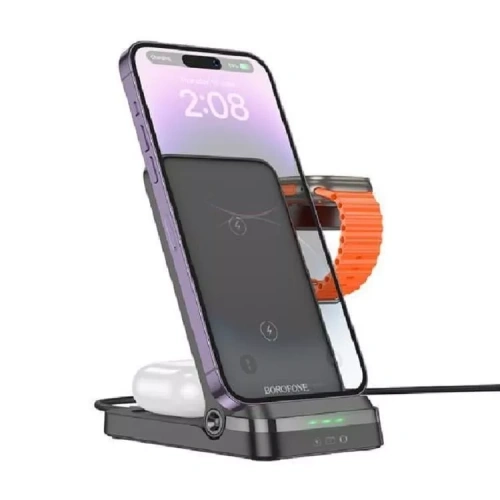 Беспроводное ЗУ BOROFONE BQ33 Clever folding 3-in-1 vertical wireless fast charger черный