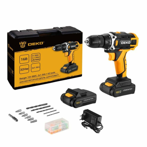 Дрель-шуруповерт DEKO Banger 16V в кейсе + набор 63 инструмента (080-1003)