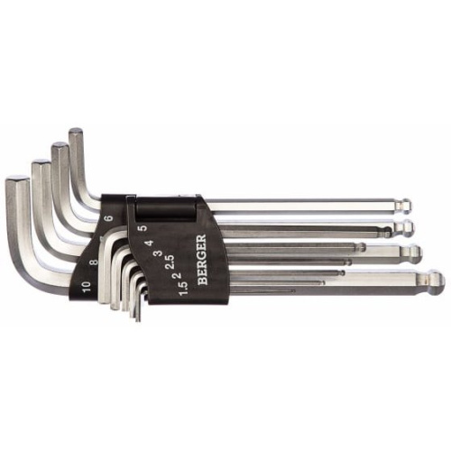 Набор шестигранников BERGER BG2291 Г-образных с шаровым профилем 10 предметов H1.5-H10
