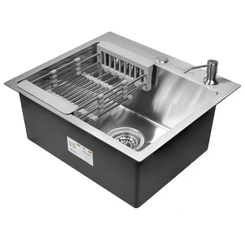 Кухонная мойка Wisent WS35044 Black с коландером, дозатором и сифоном