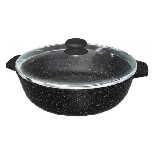 Жаровня Нева Металл Посуда 186530 Каменная Черный гранит со стекл. крышкой 3л