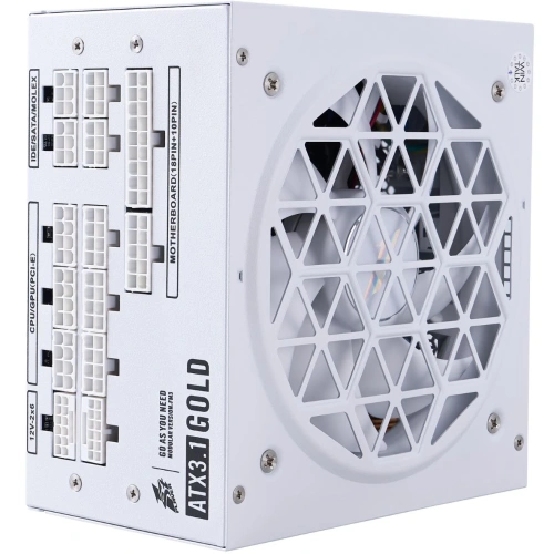 Блок питания 1STPLAYER NGDP Gold 1200W White (HA-1200BA4-WH) / ATX 3.1, PCle 5.1, APFC, 80 Plus Gold, LLC+DC-DC, 120mm fan, full modular
