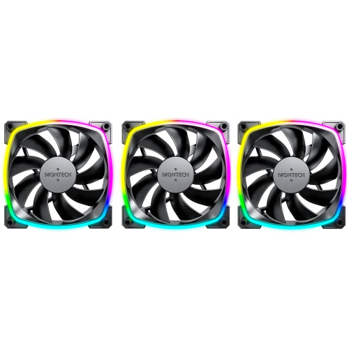 Комплект вентиляторов (3 шт.) Montech AX120 PWM Black (AX120B3P) / 120mm, 4pin PWM, 3pin ARGB, 800-1600RPM, 59.0CFM, 27.0dBA, Rifle bearing