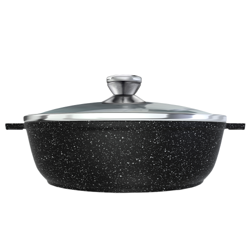 Жаровня Нева Металл Посуда 186540 Каменная Черный гранит со стекл. крышкой 4л