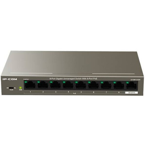 Коммутатор неуправляемый PoE IP-COM G1109P-8-102W 9 портов, 9x1Гбит/с, PoE 8х92Вт, настольный