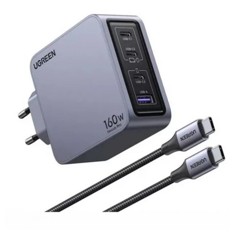 СЗУ UGREEN X763 (25877) Nexode Pro 160W USB-A+3*USB-C GaN Tech Fast Charger EU + 1M 100W cable Gray