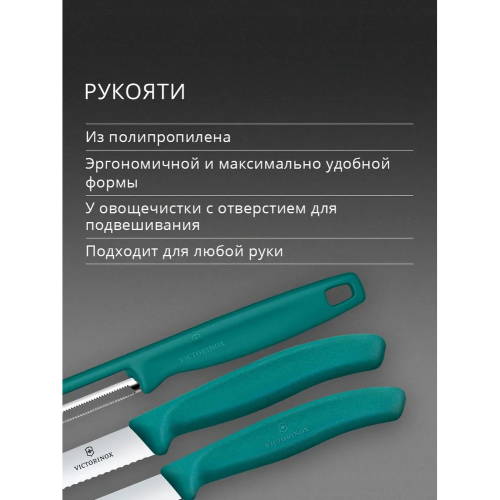 Набор ножей кухонных Victorinox Swiss Classic 6.7114.33C1 для овощей компл. 3предм. овощеч. зеленый европодвес