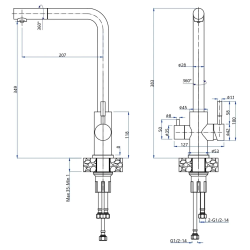 Смеситель для кухни GRANFEST Z-5421 PVD graphite quarz