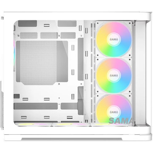 Корпус SAMA V60 White (V60-WHADA7X1-GL) без БП, Midi-Tower, TG, 7x120mm ARGB, 2xUSB 3.0 + 1xUSB 3.1 Type-C, ATX, mITX