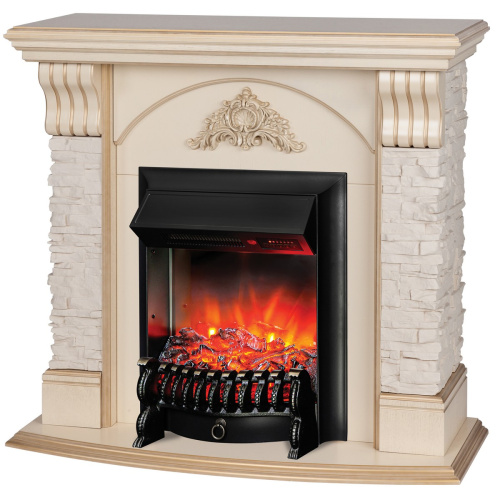 Электрокамин RealFlame Athena WT белый дуб с золотой патиной с очагом Fobos Lux Black RC