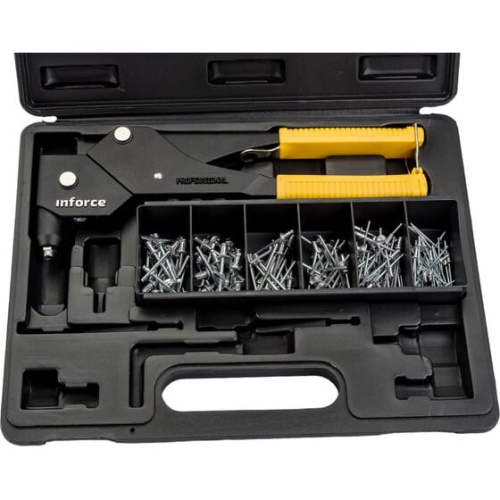 Заклепочник Inforce 06-14-111 поворотный в кейсе с набором заклепок 2,4-4,8 мм
