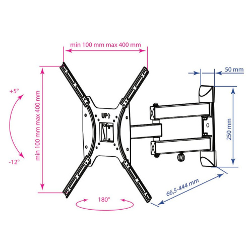 Кронштейн для телевизора Kromax DIX-24 черный 15"-55" до35кг поворотно-выдвижной и наклонный
