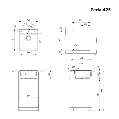 Кухонная мойка MAUNFELD Perla 425 MFQS-425W кремовый
