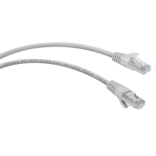 Патч-корд Cabeus (PC-SSTP-RJ45-Cat.6a-5m-LSZH) S/FTP, категория 6а (10G), 2xRJ45/8p8c, экранированный, серый, LSZH, 5м