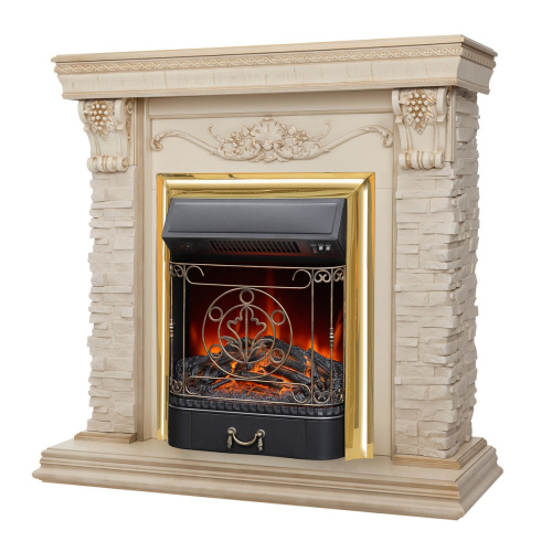 Электрокамин RealFlame Patricia WT белый дуб с золотой патиной с очагом Majestic Lux Brass