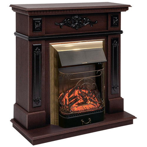 Электрокамин RealFlame Lilian DN орех с очагом Majestic Lux Brass