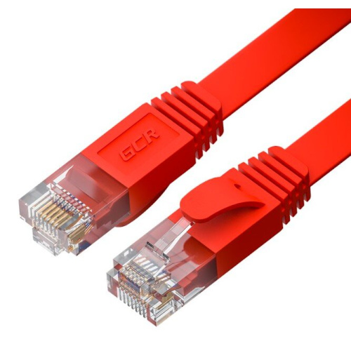 Патч-корд Greenconnect Prof GCR-52851 плоский прямой 10.0m, UTP медь RJ45, кат.6, красный