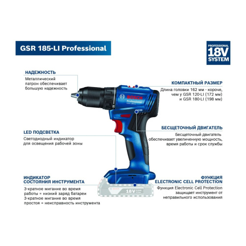 Дрель-шуруповерт Bosch GSR 185-LI (06019K3003)
