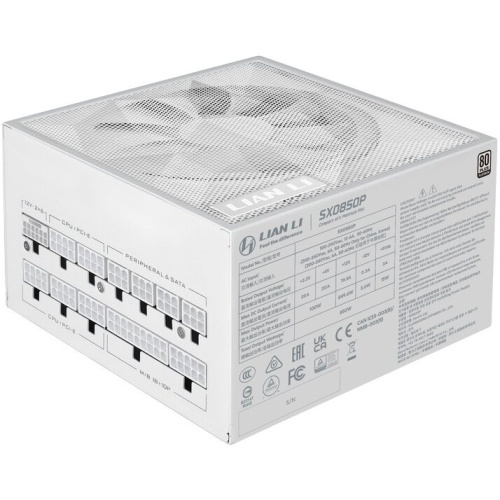 Блок питания Lian Li SX0850P (G9P.SX0850P.W000.RU) / White / ATX 3.1, 850W, 80 Plus Platinum, PCIe 5.1, APFC, 120mm FDB Fan, Fully Modular