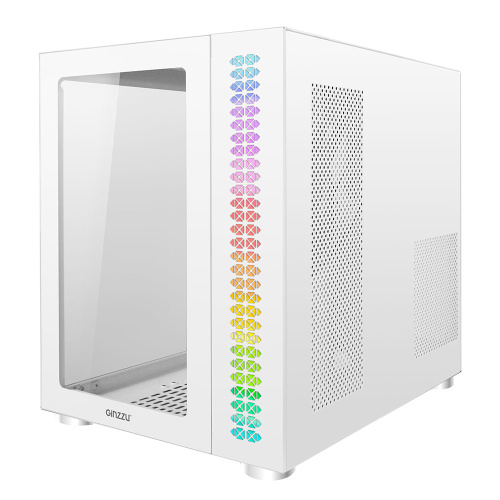 Корпус Ginzzu V560 RGB подсветка, закаленное стекло 1*USB 3.0,1*USB 2.0, AU Белый ATX