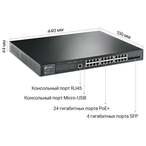 Коммутатор TP-Link (TL-SG3428MP) 24G 4SFP 24PoE+ 384W управляемый