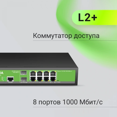 Коммутатор управляемый Digma DSW708G-2S-T (L2+) 8x1Гбит/с 2SFP