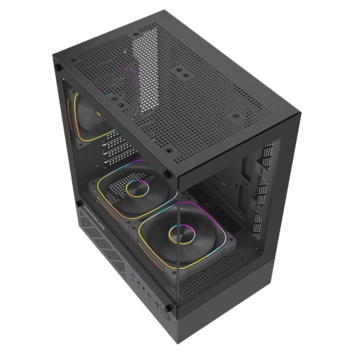 Корпус Powercase Vision Micro M1 ARGB (CVMM1B-A3), Tempered Glass, 3x 120mm ARGB fans, чёрный, mATX